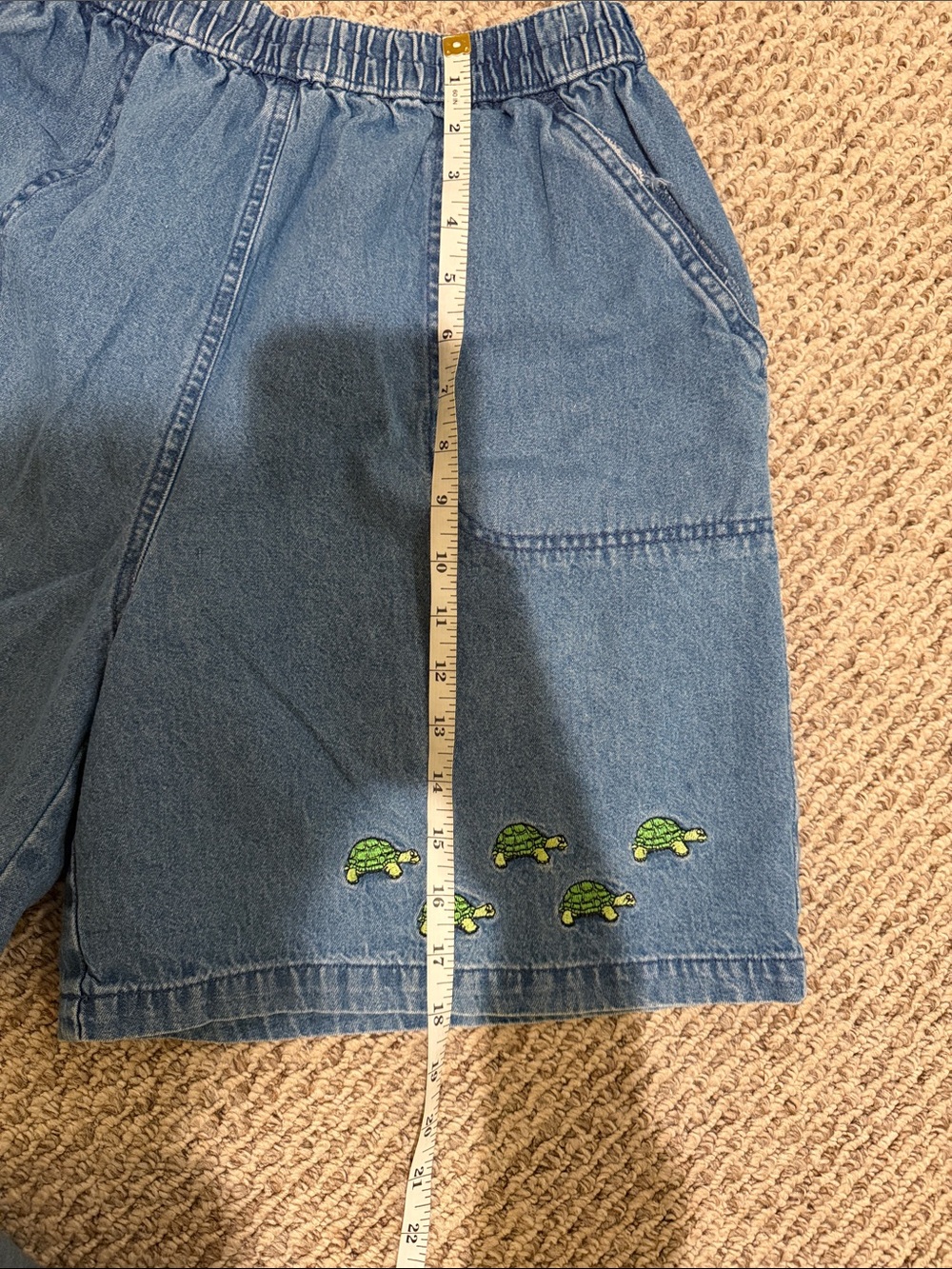Vintage 90s K.T. Sport Denim Shorts with Green Turtle Embroidery - Picture 7 of 9